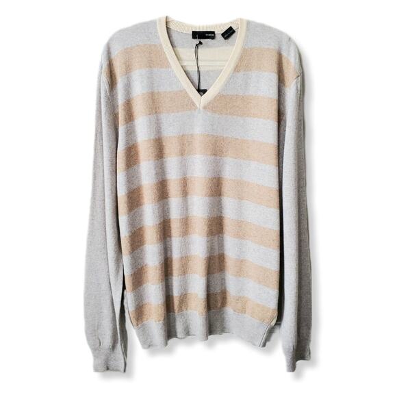 NaniBon Men Cashmere V Neck Stripe Sweater Jumper XXL Italian Quiet Luxury NEW - Picture 1 of 8